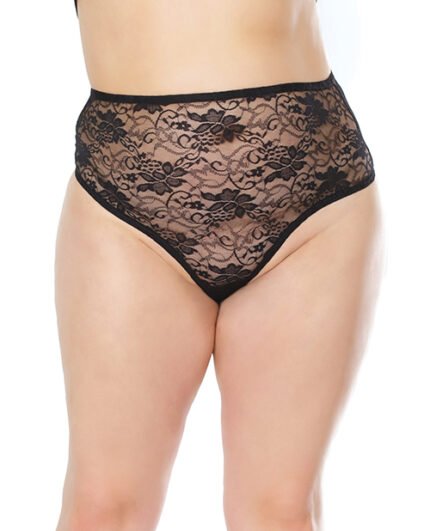 Stretch Lace High Waist Thong Black OS-XL