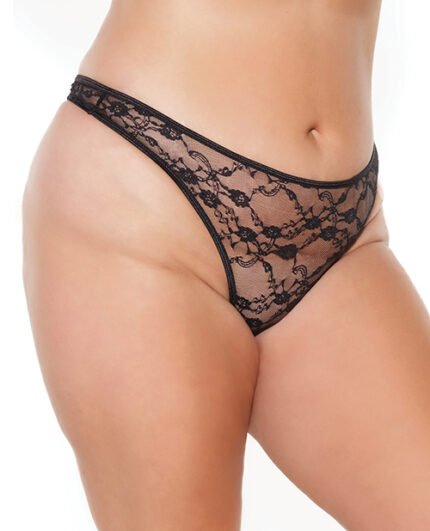 Stretch Lace High Leg Thong Black OS-XL
