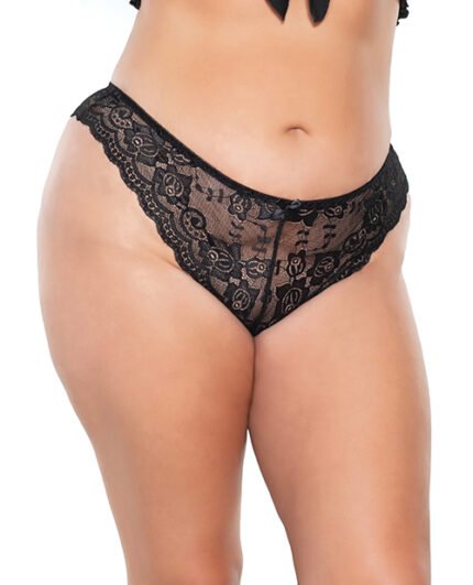 Scallop Stretch Lace High Leg Panty Black OS-XL