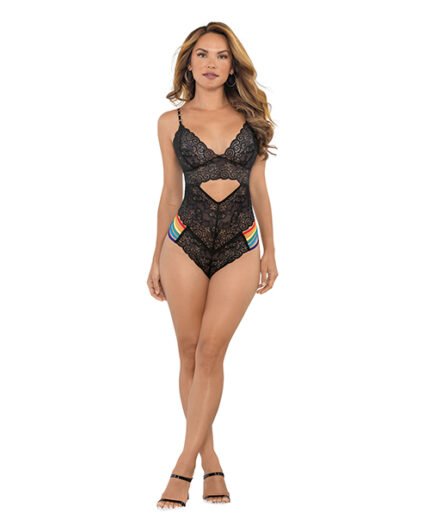 Pride Lace Teddy W-Rainbow Side Straps Black S-M
