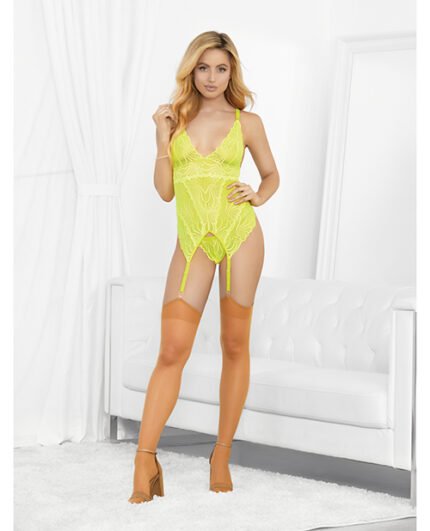 Neons Bustier W-Nude Hose & G-String Neon Lime XL
