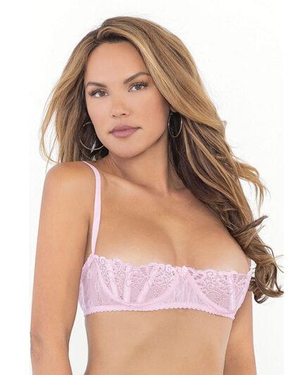 Lace Bra W-Underwire Boning Cups Pink 32