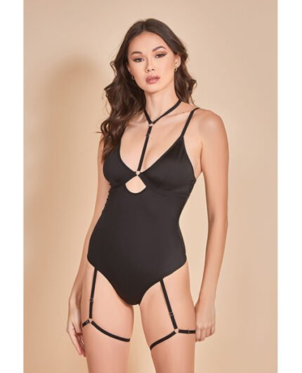 Strapped Up Garter Teddy W-Choker Black SM