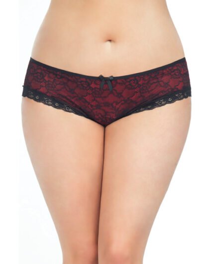 Cage Back Lace Panty Black-Red 1X-2X