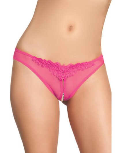 Crotchless Thong W-Pearls Hot Pink O-S