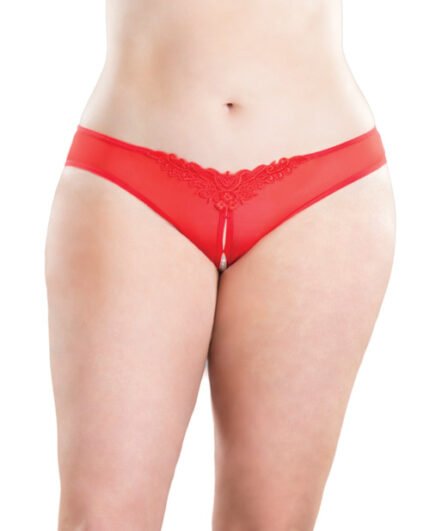 Crotchless Thong W-Pearls Red 1X-2X