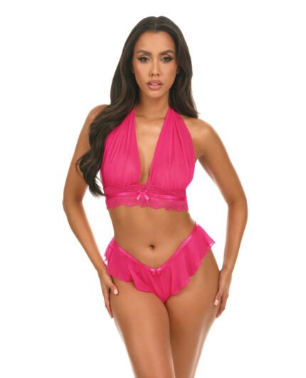 Maylah Mesh & Lace Halter 2 Pc Set – Pink S-M