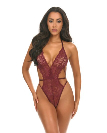 Lina Lace Halter Teddy – Zinfandel S-M