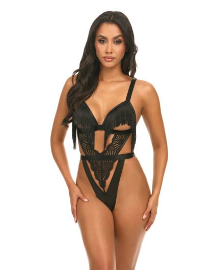 Annika Open Cup Teddy W-Fringe Detail – Black S-M