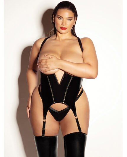 FETISH Open Cup Vinyl V-Wire Merrywidow W-G-String – Black 1X-2X