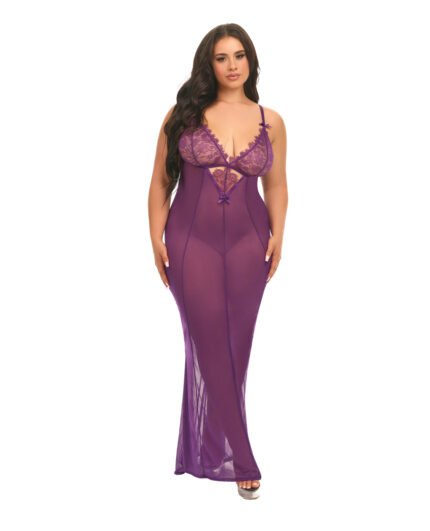 Katana Mesh & Eyelash Lace Gown – Purple 1X-2X