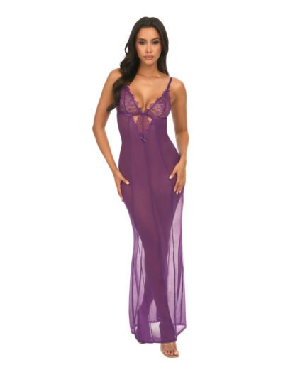 Katana Mesh & Eyelash Lace Gown – Purple S-M