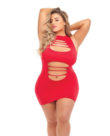 Pink Lipstick Can’t Commit Shredded Dress (Fits Up To 3X) Red QN