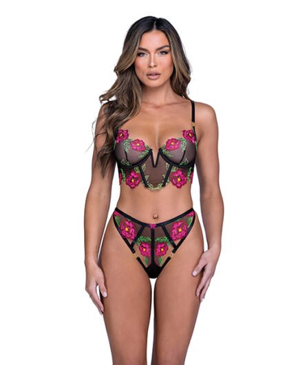 Peony Paradise Underwire Bralette & G-String – Black SM