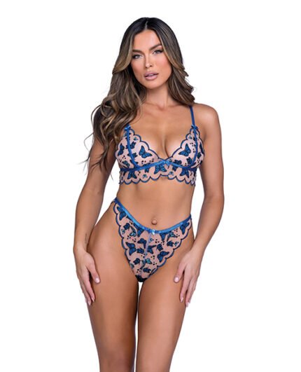 Butterfly Beauty Embroidered Bralette & Panty – Blue MD