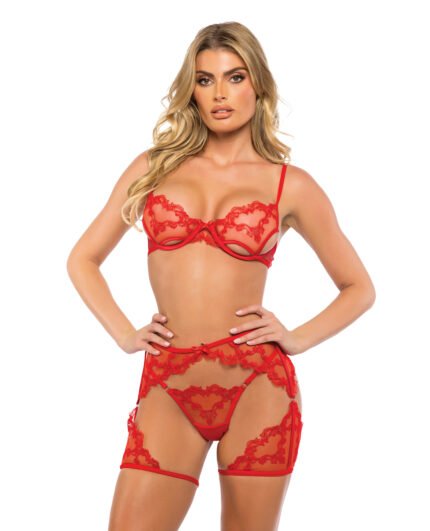 Baroque Heart Embroidered Lace 3 Pc Chaps Set – Red SM